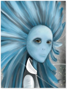 Illustration of Ahna, an ET Bird person, from "Sentenced" by Sheila Lee Brown