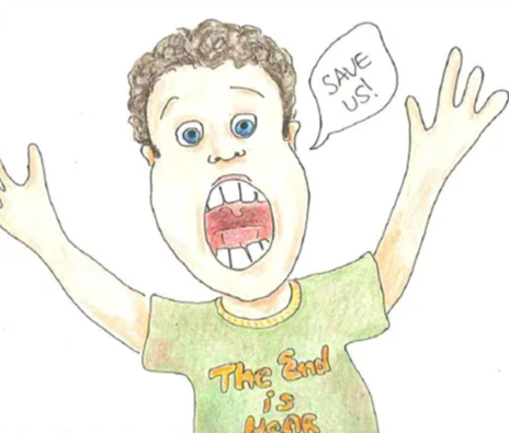 Teen boy screaming Save Us!