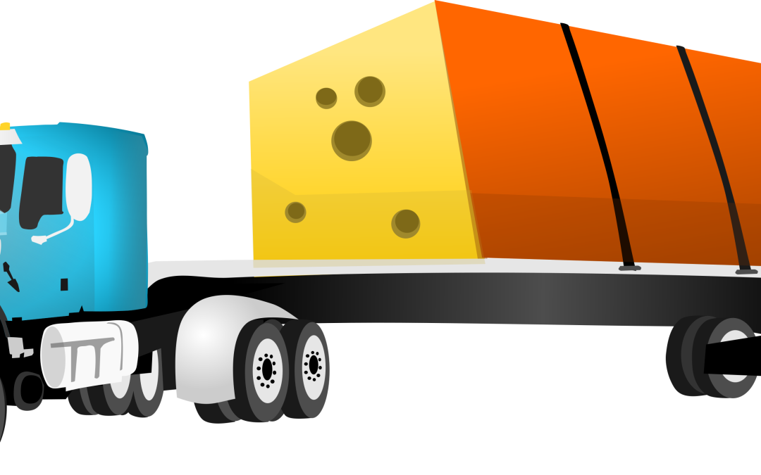 Graphic of a "Mac" truck carrying a block of cheese cargo by Sheila Lee Brown