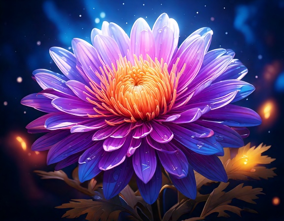 AI image of purple aster with glowing edges.