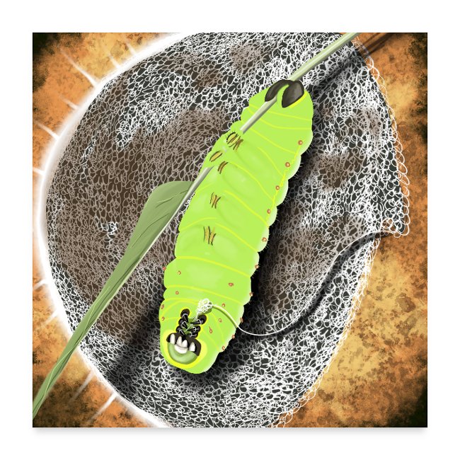 Luna-pillar Art Digital art of luna moth caterpillar crocheting a moong by Sheila Lee Brown.
