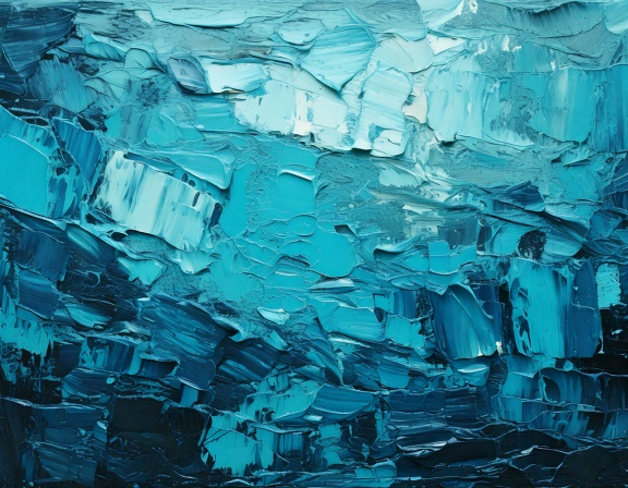 AI image of textured painting in shades of blue.