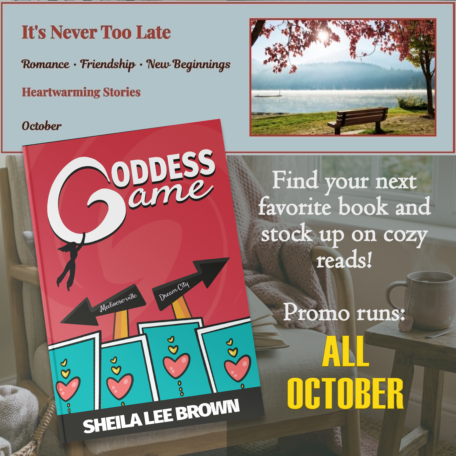 BF Promo_Womens_Fall Heartwarming Heartwarming reads promo featuring Goddess Game by Sheila Lee Brown.